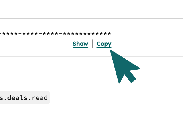 HubSpot service key page with Copy below the created key