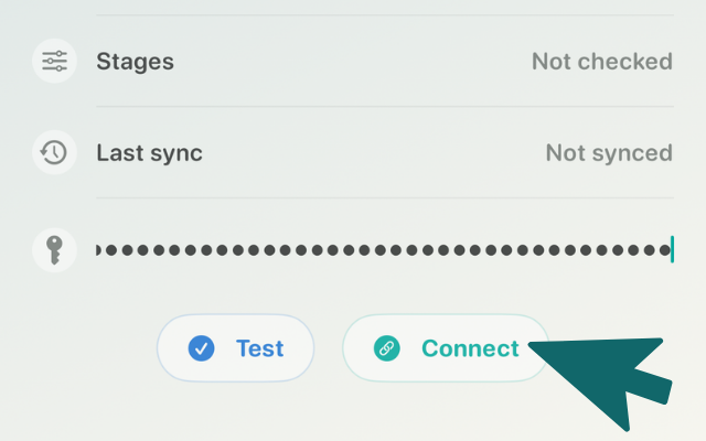 Funnel-up Connect button for saving the CRM key
