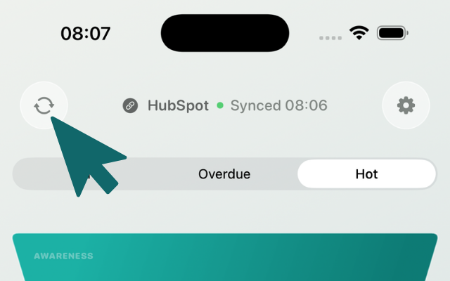 Funnel-up app with the sync icon in the top left